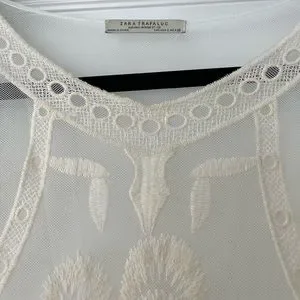chinese dress ladies Zara Cream Sheer Crochet Dress- Size L (see notes)  The Saved Collection